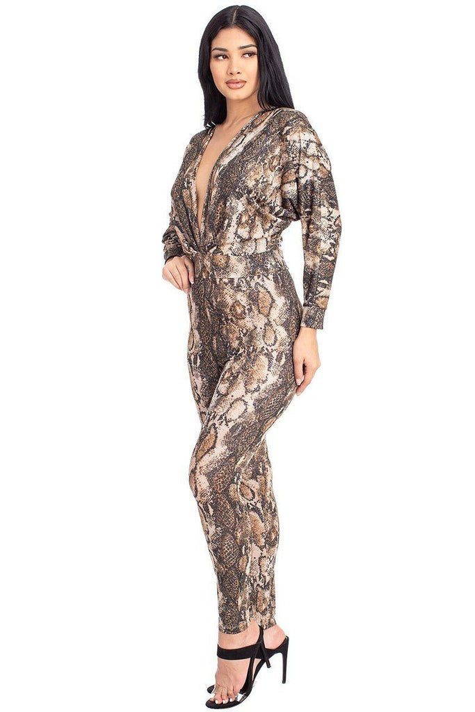 Animal Print Dolman Sleeve Jumpsuits - Deals Kiosk