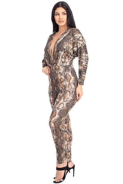Animal Print Dolman Sleeve Jumpsuits - Deals Kiosk