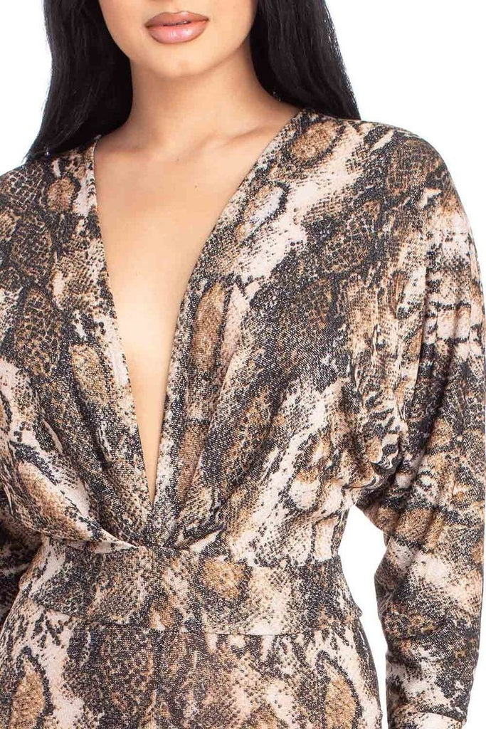 Animal Print Dolman Sleeve Jumpsuits - Deals Kiosk