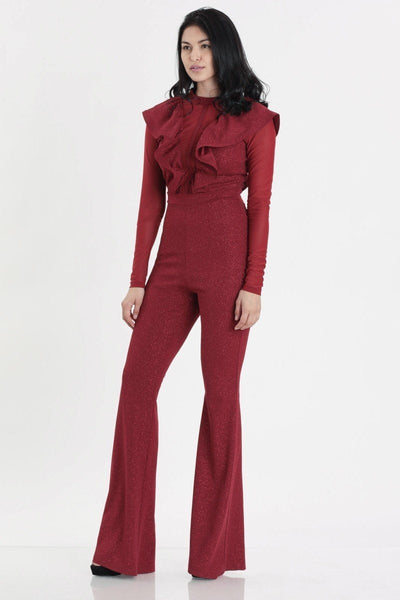 Glittered Stretch Crepe Solid Jumpsuits - Deals Kiosk