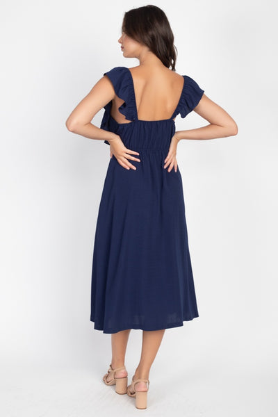 Button Front Ruffle Midi Dress - Deals Kiosk