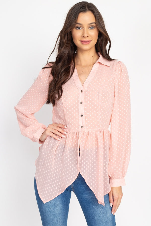 Flounce Hem Polka Dot Blouse - Deals Kiosk