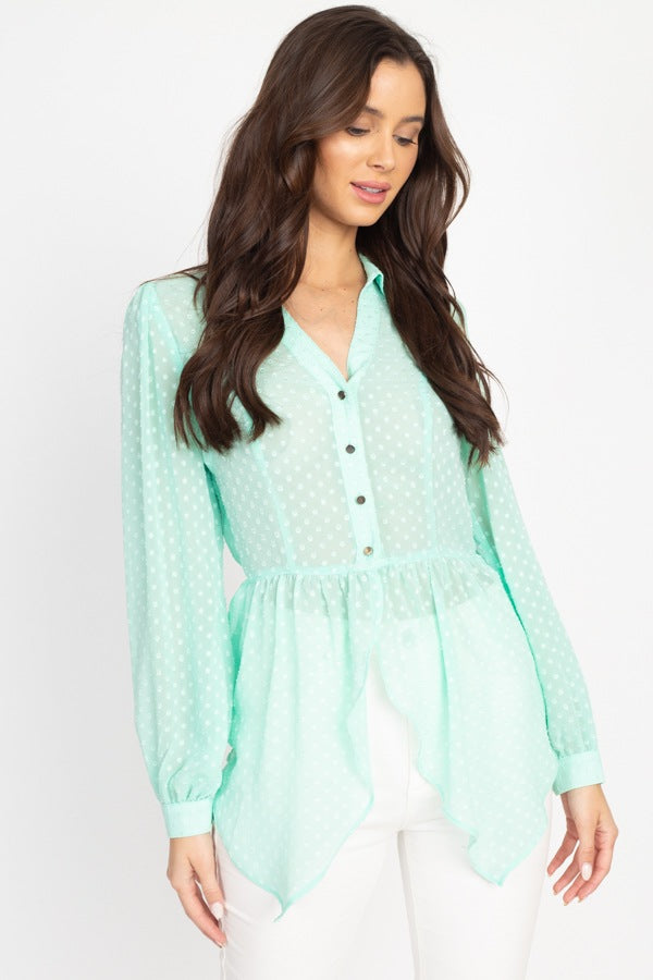 Flounce Hem Polka Dot Blouse - Deals Kiosk