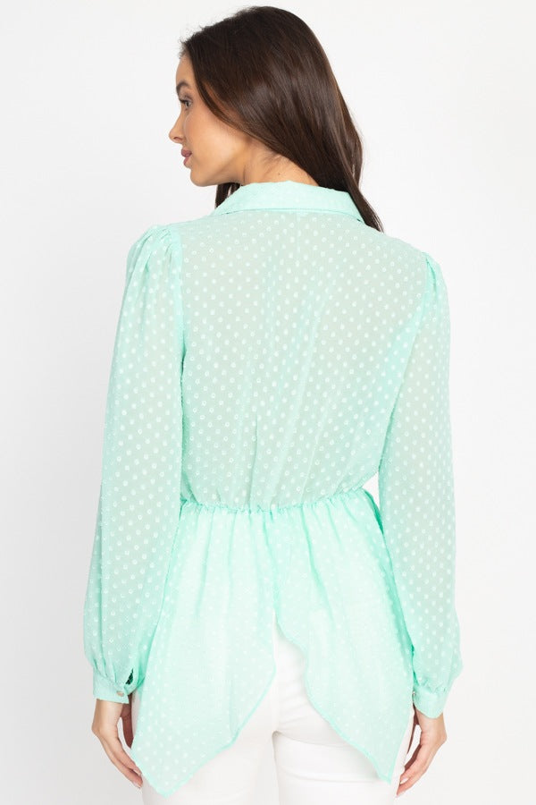 Flounce Hem Polka Dot Blouse - Deals Kiosk