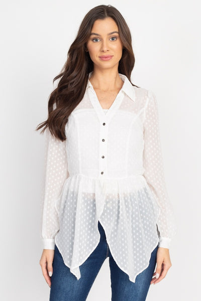 Flounce Hem Polka Dot Blouse - Deals Kiosk