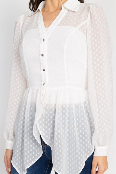 Flounce Hem Polka Dot Blouse - Deals Kiosk