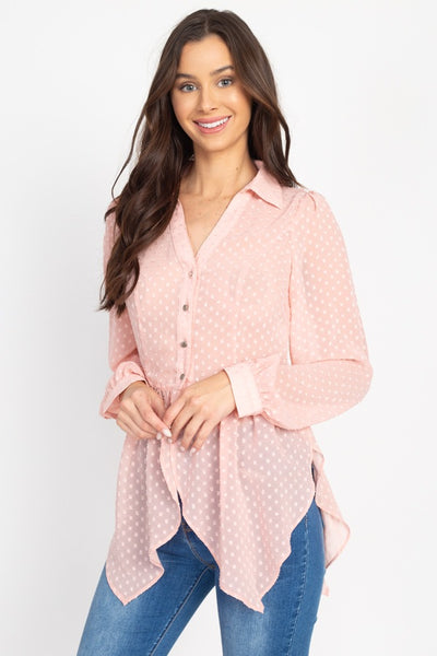 Flounce Hem Polka Dot Blouse - Deals Kiosk
