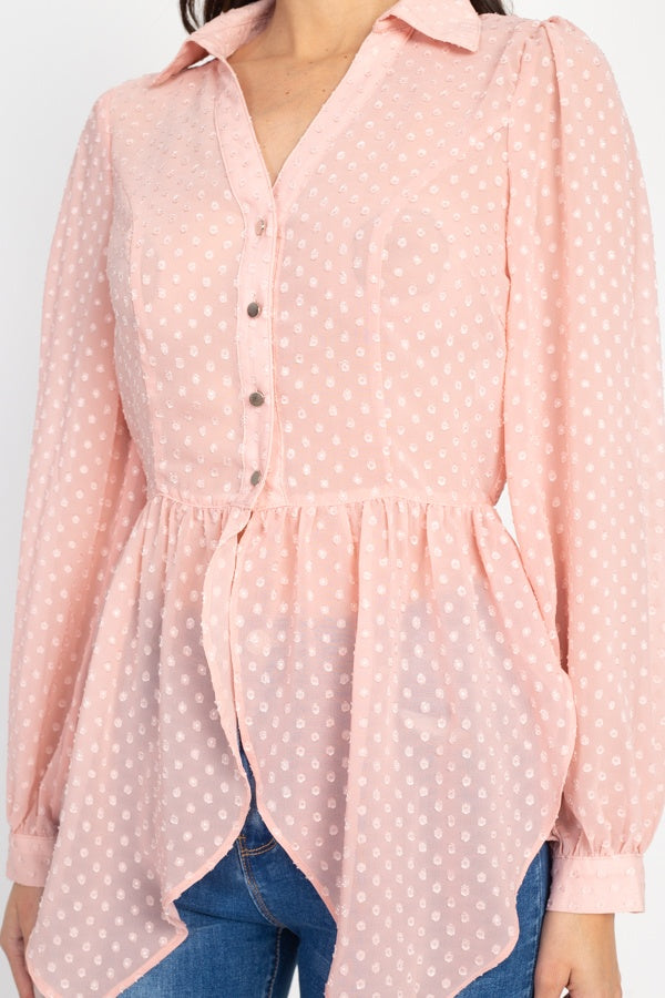 Flounce Hem Polka Dot Blouse - Deals Kiosk