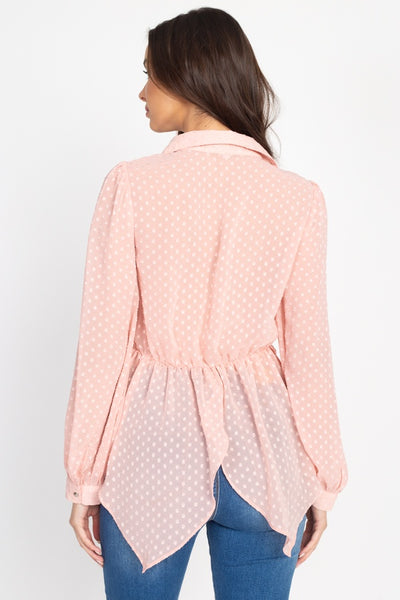 Flounce Hem Polka Dot Blouse - Deals Kiosk