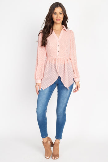 Flounce Hem Polka Dot Blouse - Deals Kiosk