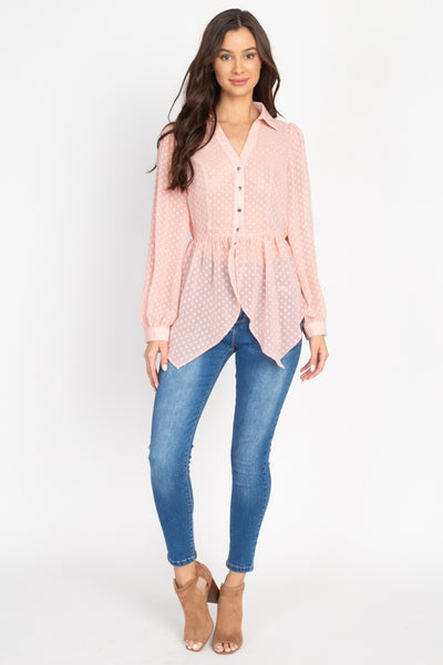 Flounce Hem Polka Dot Blouse - Deals Kiosk
