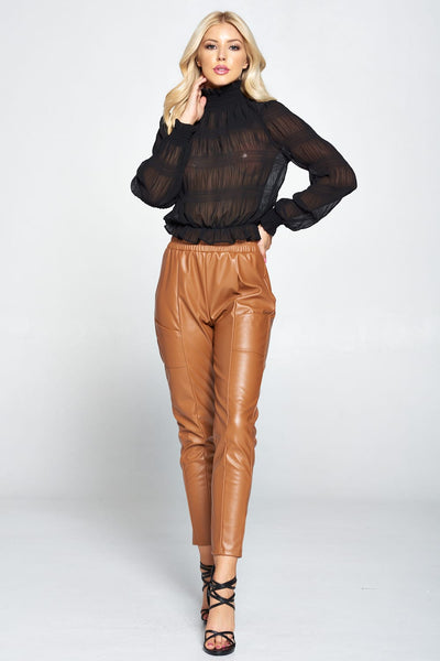 Pleated Chiffon Mock Neck Blouse - Deals Kiosk