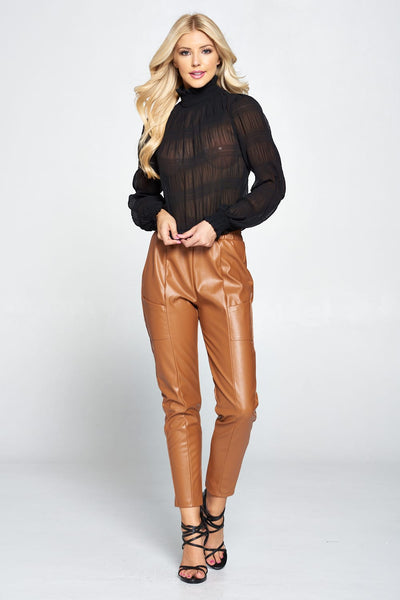 Pleated Chiffon Mock Neck Blouse - Deals Kiosk