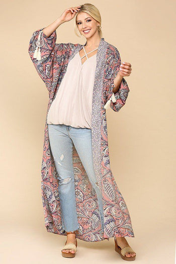 Mix-printed Open Front Kimono With Side Slits - Deals Kiosk