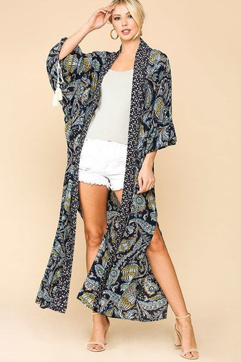 Mix-printed Open Front Kimono With Side Slits - Deals Kiosk