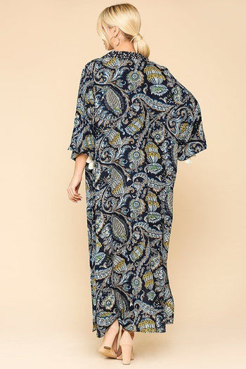 Mix-printed Open Front Kimono With Side Slits - Deals Kiosk