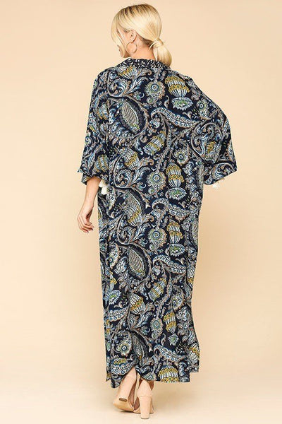 Mix-printed Open Front Kimono With Side Slits - Deals Kiosk
