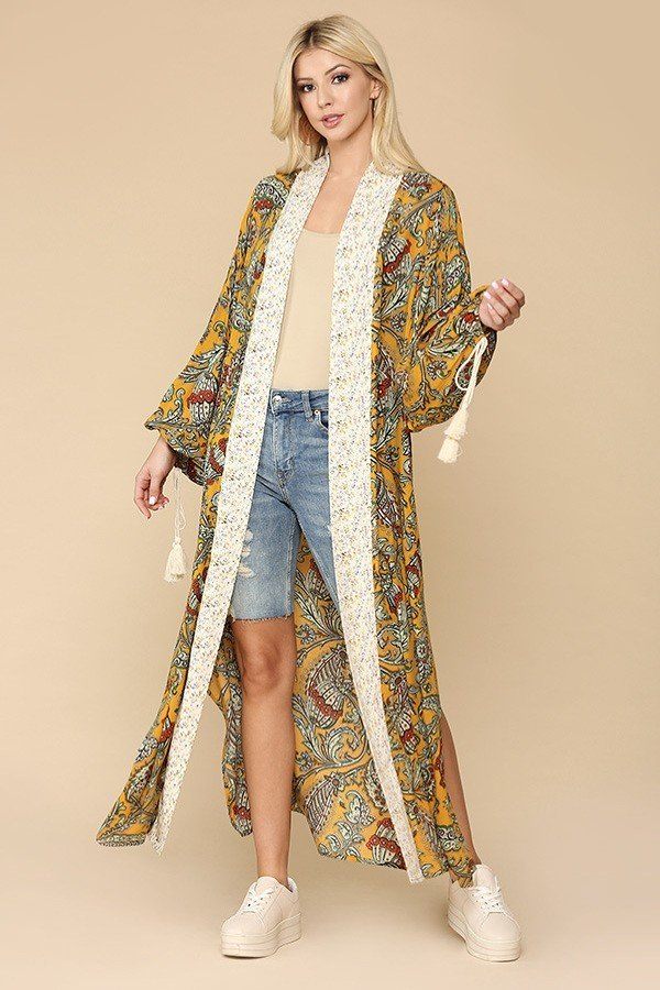 Mix-printed Open Front Kimono With Side Slits - Deals Kiosk