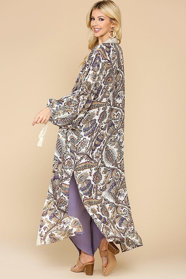 Mix-printed Open Front Kimono With Side Slits - Deals Kiosk