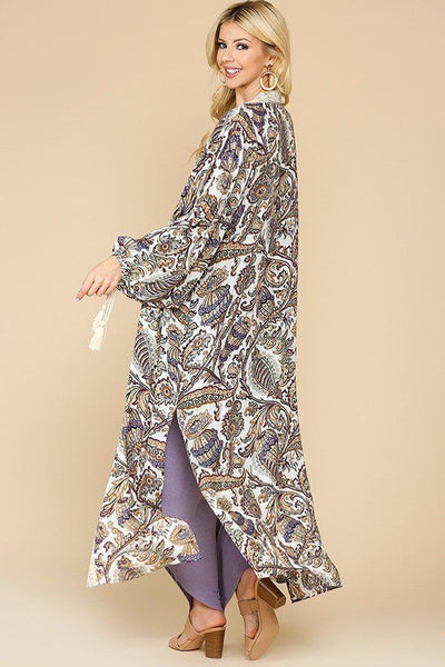 Mix-printed Open Front Kimono With Side Slits - Deals Kiosk
