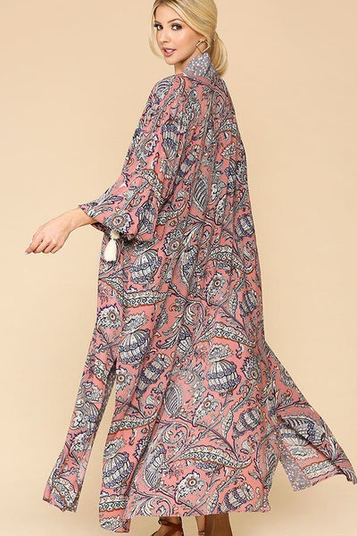 Mix-printed Open Front Kimono With Side Slits - Deals Kiosk