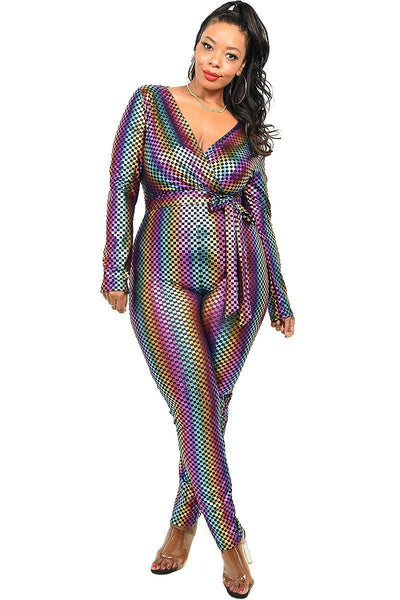 Plus Sequin Striped Surplice Jumpsuit - Deals Kiosk