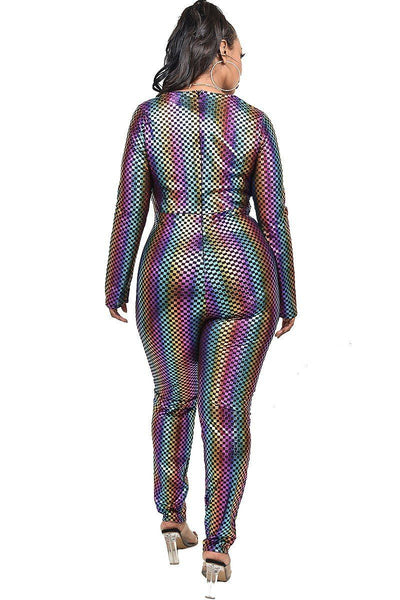 Plus Sequin Striped Surplice Jumpsuit - Deals Kiosk