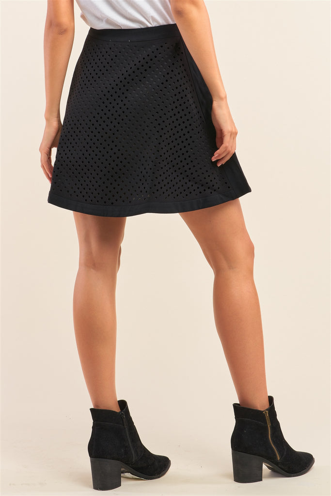 Black Laser Cut Scuba Skater A-line Mini Skirt - Deals Kiosk