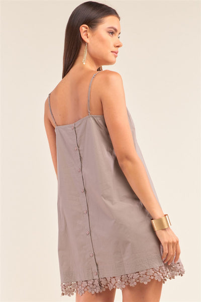 Mocha Lace Trim Swing Adjustable Cami Mini Dress - Deals Kiosk