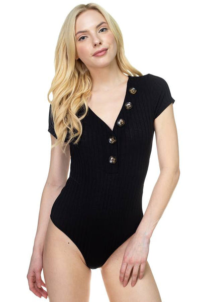 Button V-neck Bodysuit - Deals Kiosk