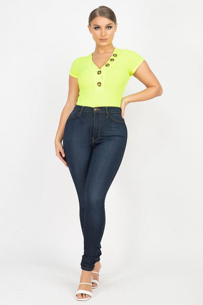 Button V-neck Bodysuit - Deals Kiosk