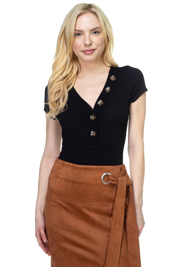 Button V-neck Bodysuit - Deals Kiosk