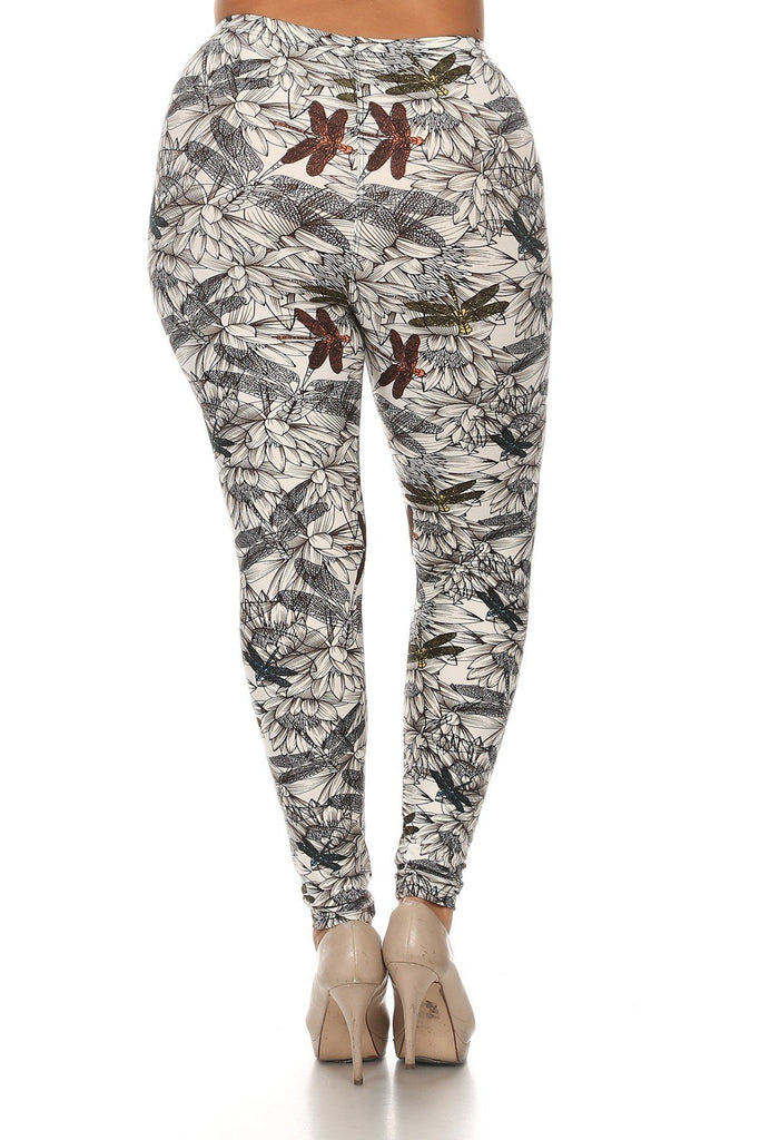 Plus Size Dragonfly Print, Full Length Leggings In A Fitted Style With A Banded High Waist. - Deals Kiosk