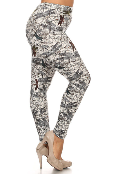 Plus Size Dragonfly Print, Full Length Leggings In A Fitted Style With A Banded High Waist. - Deals Kiosk