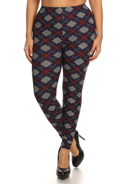 Plus Size Plaid Graphic Printed Knit Legging - Deals Kiosk