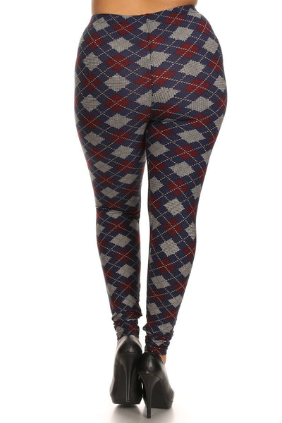 Plus Size Plaid Graphic Printed Knit Legging - Deals Kiosk