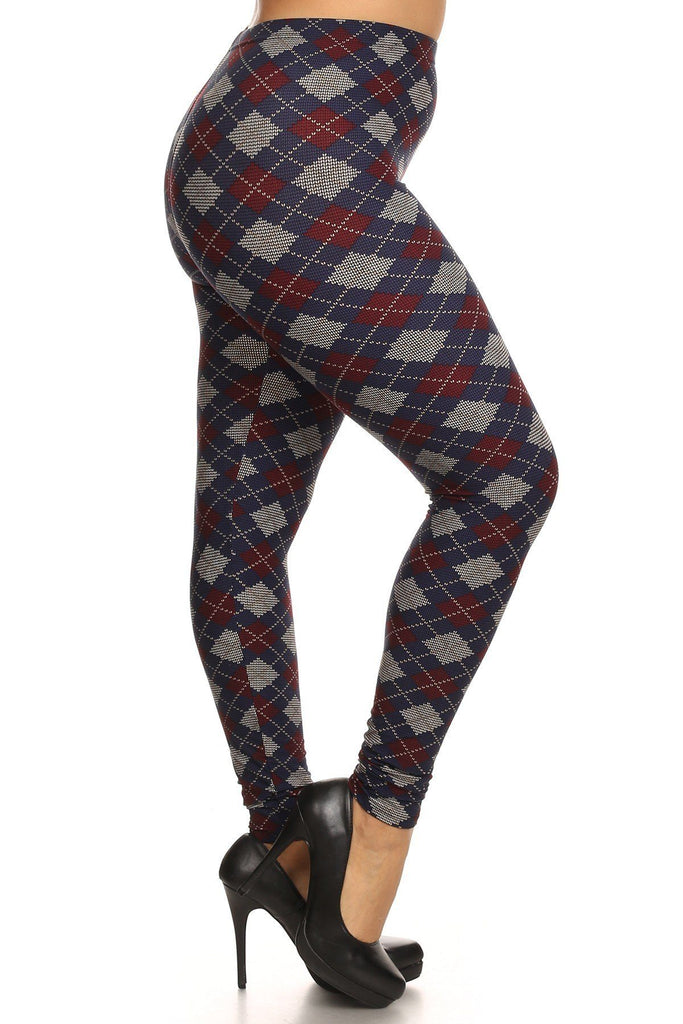 Plus Size Plaid Graphic Printed Knit Legging - Deals Kiosk