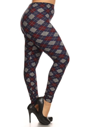 Plus Size Plaid Graphic Printed Knit Legging - Deals Kiosk
