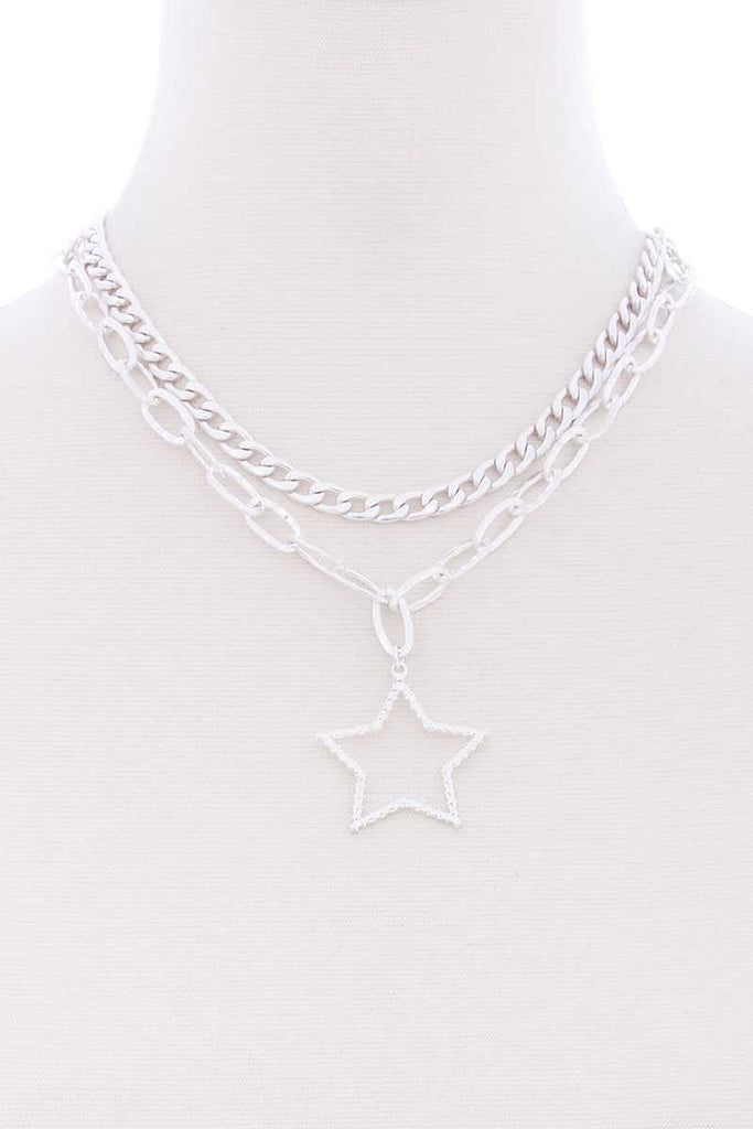 Chunky 2 Layered Chain Star Pendant Metal Necklace - Deals Kiosk