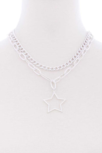 Chunky 2 Layered Chain Star Pendant Metal Necklace - Deals Kiosk