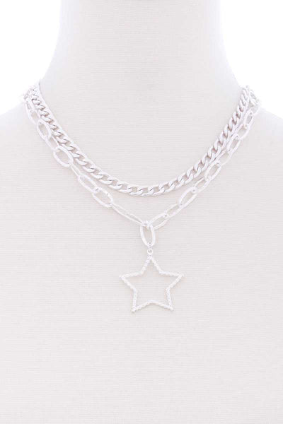 Chunky 2 Layered Chain Star Pendant Metal Necklace - Deals Kiosk