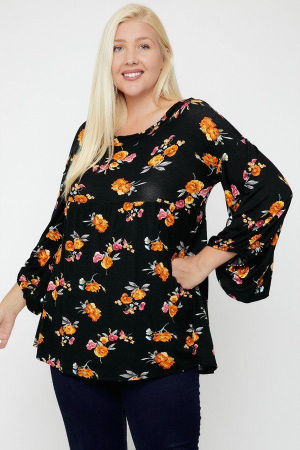Floral, Bubble Sleeve Tunic - Deals Kiosk