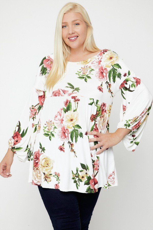 Floral, Bubble Sleeve Tunic - Deals Kiosk