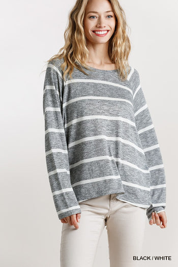 Striped Round Neck Long Sleeve Top - Deals Kiosk