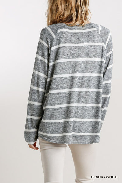 Striped Round Neck Long Sleeve Top - Deals Kiosk