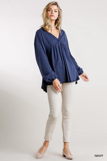 Confetti Detailed Long Puff Sleeve Babydoll Top With Button Front And Raw Hem - Deals Kiosk