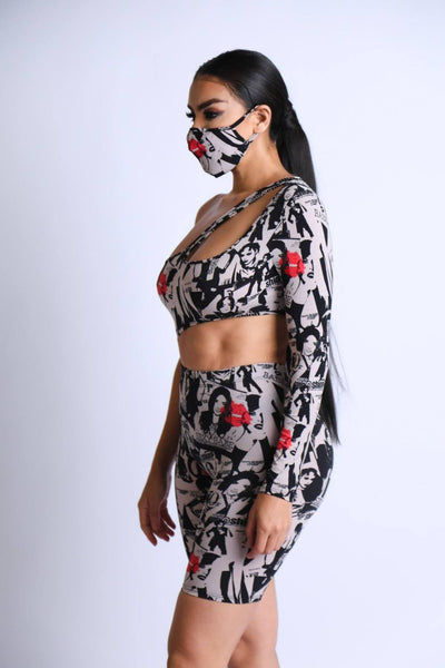 One Shoulder Bodysuit With Biker Short Set - Deals Kiosk