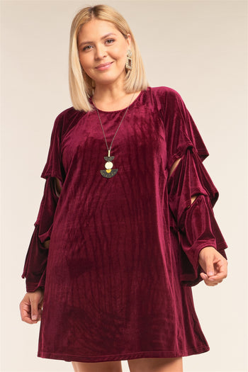 Plus Size Juliet Black Velvet Relaxed Fit Cut-out Detail Layered Long Sleeve Mini Dress - Deals Kiosk