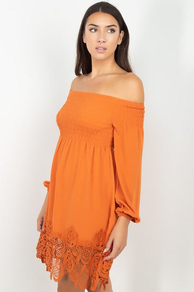 Smocking Off Shoulder Lace Dress - Deals Kiosk