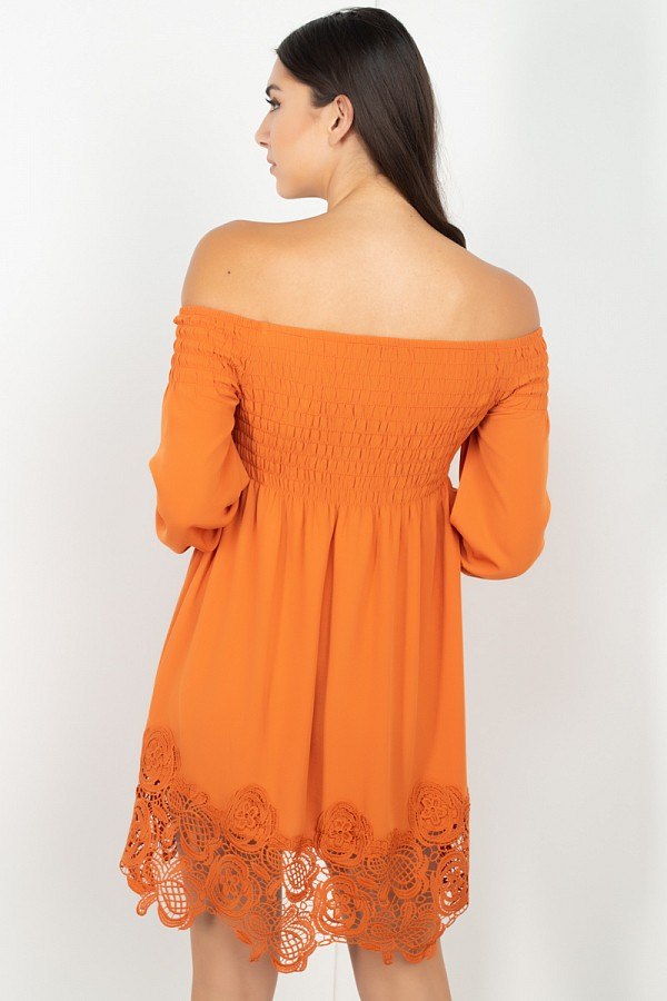 Smocking Off Shoulder Lace Dress - Deals Kiosk